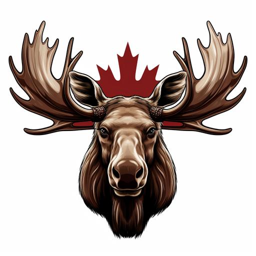 canadian moose huge moose antlers canadian flag patriotic cartoon white background style logo style for t shirt