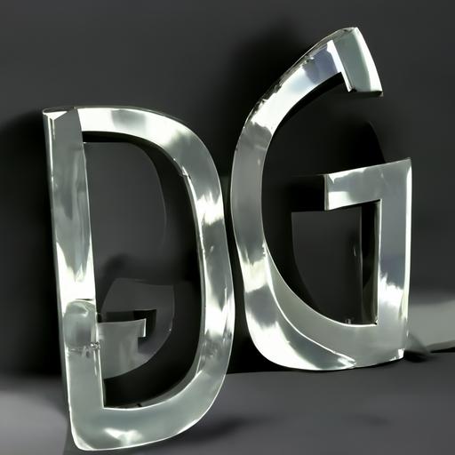 DG logo in the style of liquid chrome font, MySpace y2k 3d render reflective