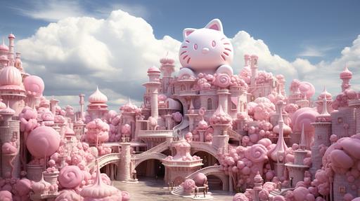 candy World, kawaii, japan style, futurist, hello kitty, pink, --ar 16:9 --s 250 --v 5.2