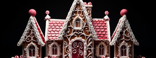 candy cane, gingerbread house, gothic tracery, wedding cake style, stain-glass window --ar 8:3