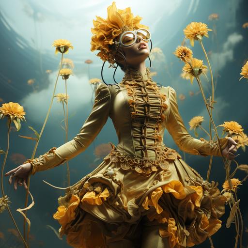 cannabis bud and flowers,Ballerina woman,dancing frozen Lake,Yellow steampunk --upbeta --q 2 --s 750