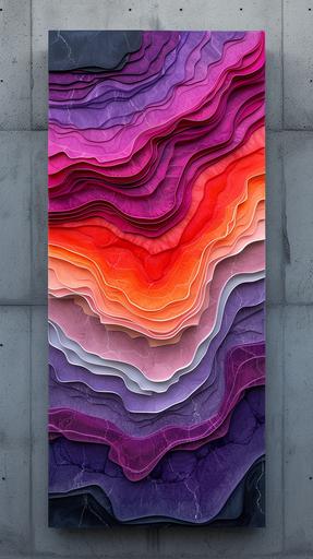 canvas on concrete, trippy paper marbling art, canvas on minimal wall, striped chevron in tulip pink purple and red - Image #3  --ar 9:16 --v 6.0 --s 250