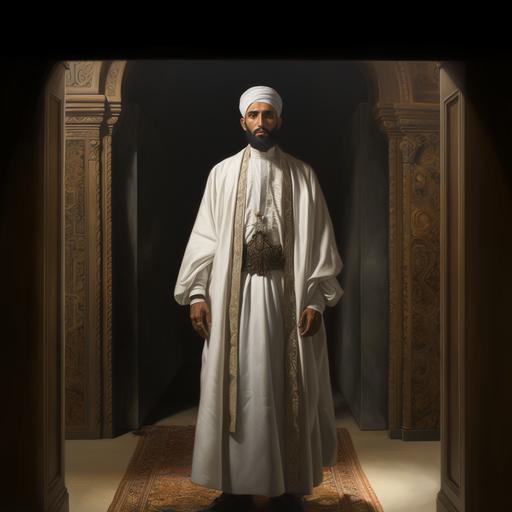 full body standing muslim man in spanish islam art painting