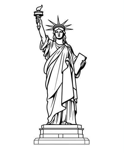 children's colouring page, basic simple cute cartoon [Statue of Liberty] black outline, isolated on white background, grayscale, no painting, colouring book, no noise, thick black lines, sharp lines --ar 9:11