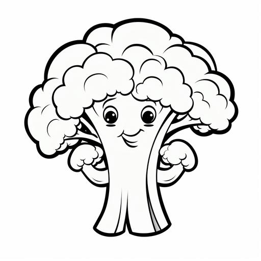 children's colouring page, basic simple cute cartoon [broccoli] black outline, isolated on white background, colouring book, no noise, thick black lines, sharp lines ar 9:11