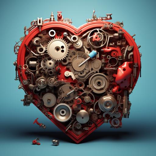 car transmission parts   surrounded by cartoon hearts   gears