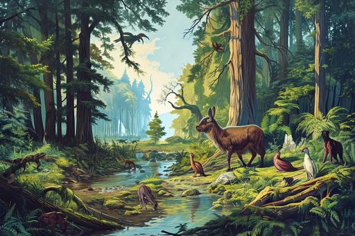 carboniferous forest scene with animals --v 6.0 --ar 3:2