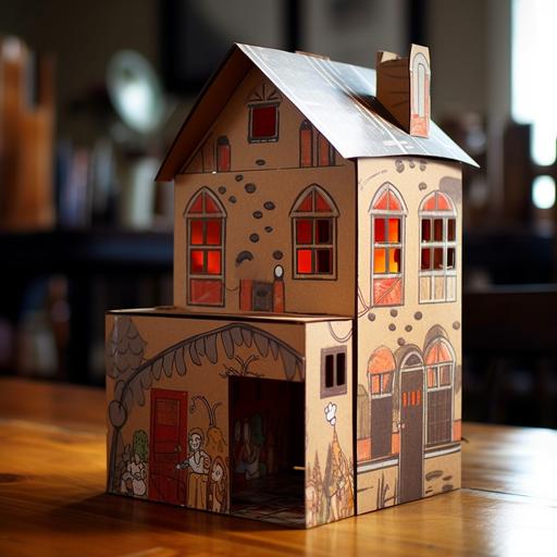 cardboard house, only cardboard, on a table, good quality, v5