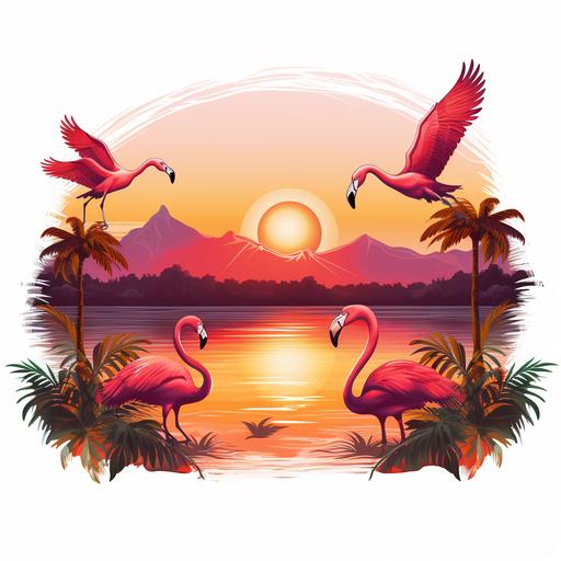 caribbean sunrise with flying flamingos any shape sticker no mountains realistic