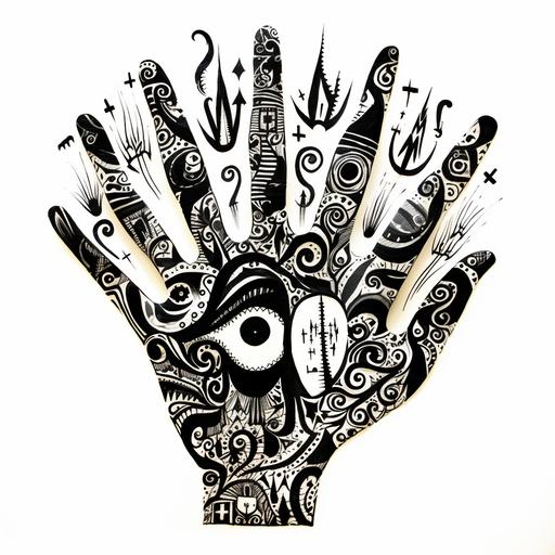carnival sign finger, black ink, white background