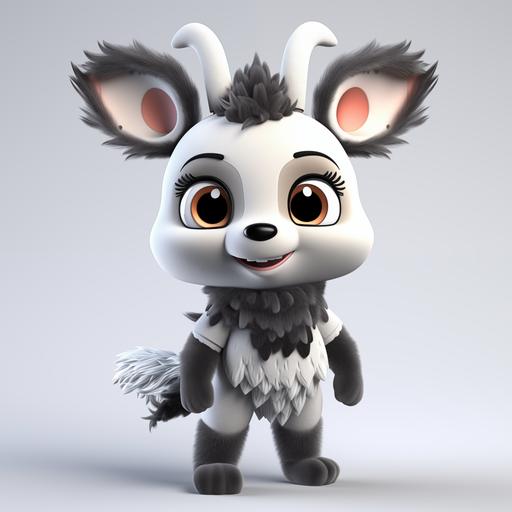 cartoon 3D mascot,Deer Character,cute,funny, with event carnval inviroment,toy,black and white fur body-v4