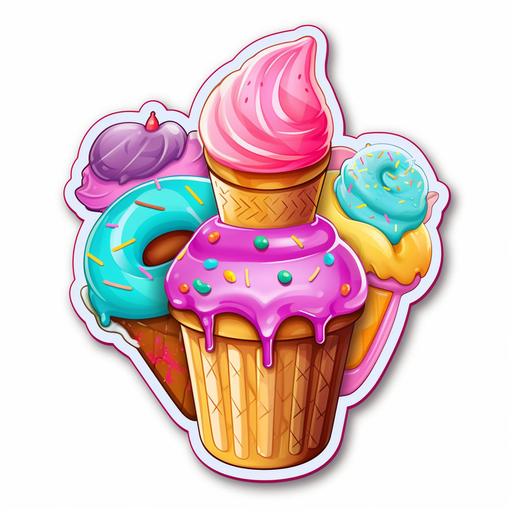 cartoon 3d ice cream cone and donuts sticker adorable use bright and pastel colors to make them irresistible