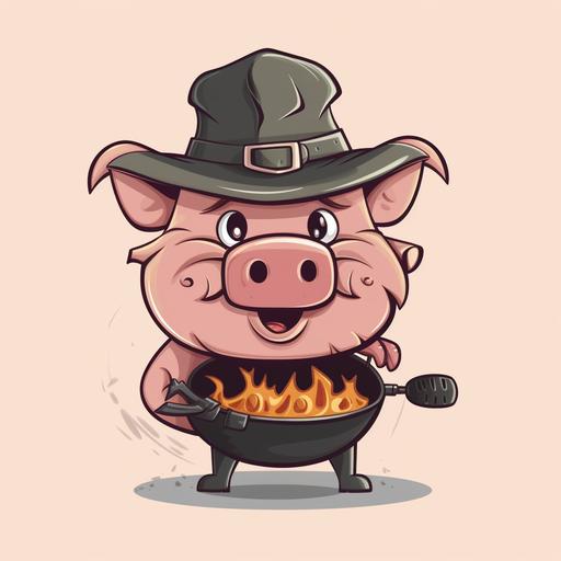 cartoon BBQ pig with cowboy hat, vector --v 5.0