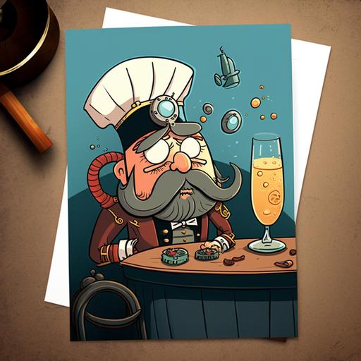cartoon Captain Nemo funny drinking birthday card design