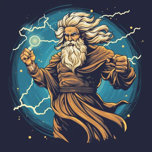 cartoon Zeus throwing lightning