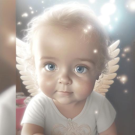 cartoon angel with wings in soft white sparkly light