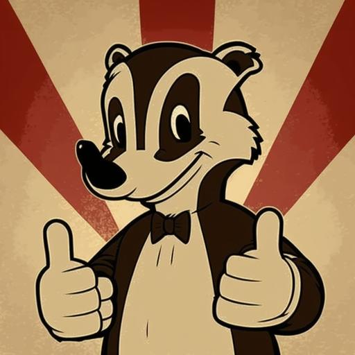 cartoon badger with thumbs up in 1930s style cartoon