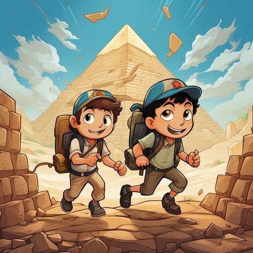cartoon boys exploring pyramids