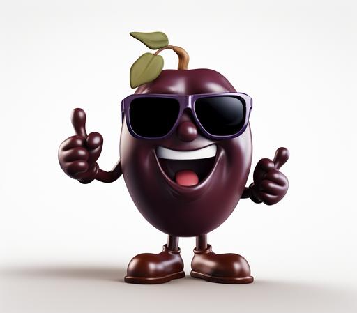 cartoon california raisin character with sunglasses on holding up two fingers peace sign --ar 2000:1763