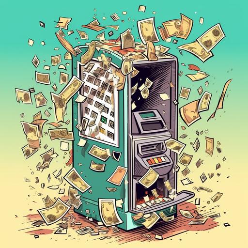 cartoon cash machine spewing lots of money --v 5 --q 2 --s 750
