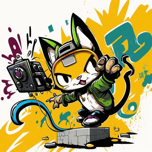 cartoon cat draws graffiti in the style of jet set radio, cartoon, cute