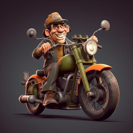 cartoon character Beetle Bailey riding a harley davidson motorcycle