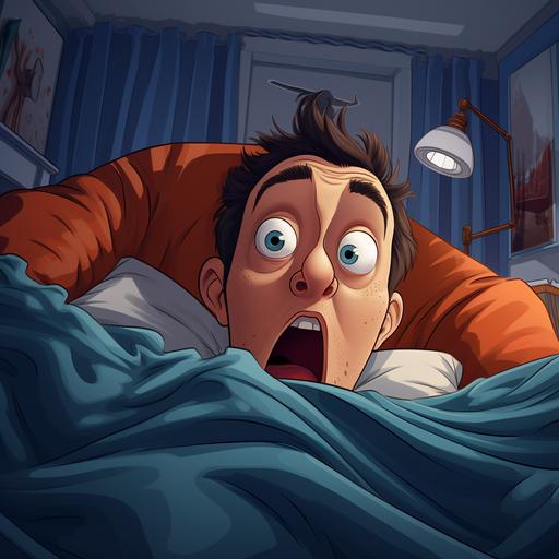 cartoon character wakes up in his bed in the morning, comics