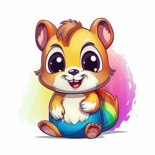 cartoon chipmunk with chubby cheeks. kawaii style. rainbow colors. Simple. painting happy fun logo style. The whole image should be enclosed in a circular icon shape