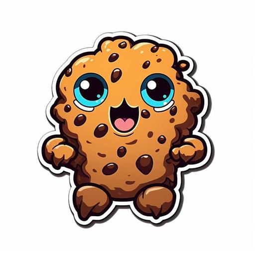 cartoon chocolate chip cookie shaped monster simple die cut sticker with white background