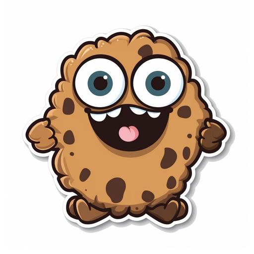 cartoon chocolate chip cookie shaped monster simple die cut sticker with white background