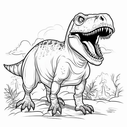 cartoon, clip art, coloring book style, Tyrannosaurus rex, outline only no shading, black and white