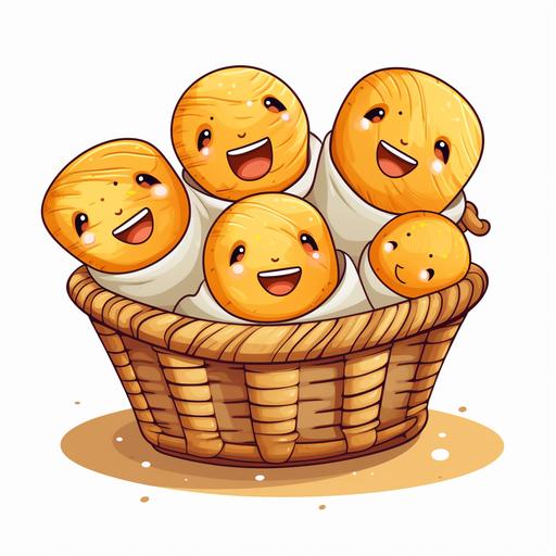 cartoon delicious bread rolls in a basket with butter melting