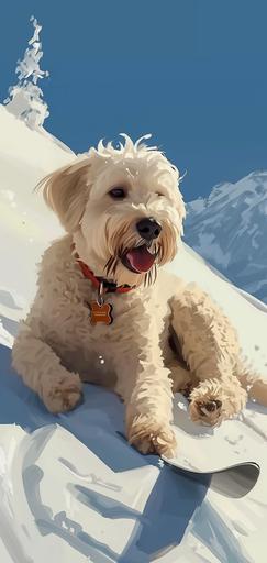 cartoon dog skiing down slope in lake Tahoe, insane detail, cute, pixar style --v 6.0 --ar 9:19