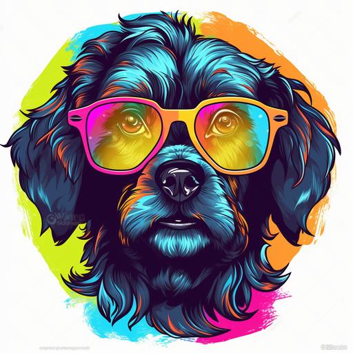 cartoon dog with glasses neon Victorian white background vector contour