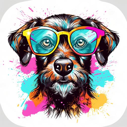 cartoon dog with glasses neon Victorian white background vector contour