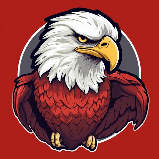 cartoon eagle leaning up against red letter P