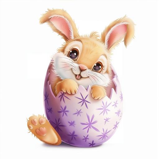cartoon easter egg with cute baby bunny peeking out, attractive to look at, white background