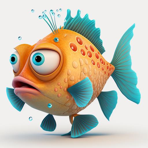 cartoon fish character, fun, childish,