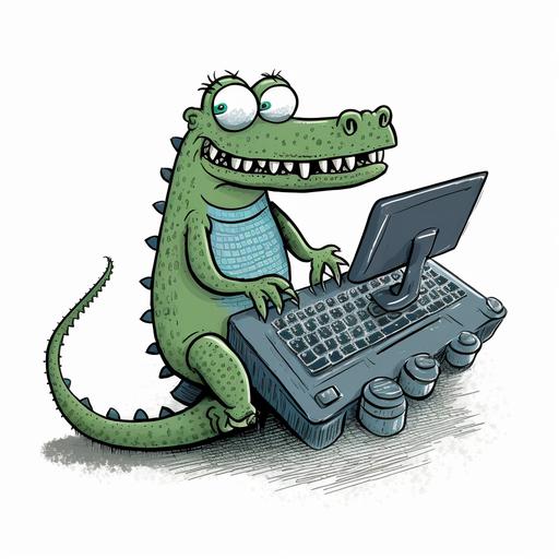cartoon gator typing on a keyboard celebrating Friday — v 4 750