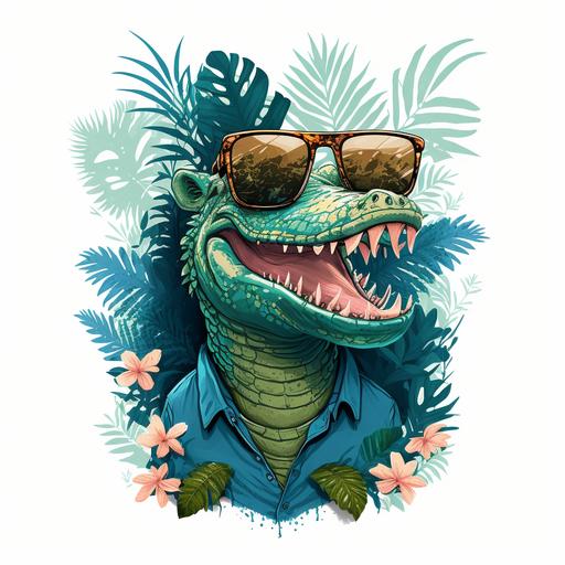 cartoon gator wearing Hawaiian shirt and sunglasses cool good vibes — v 4 500
