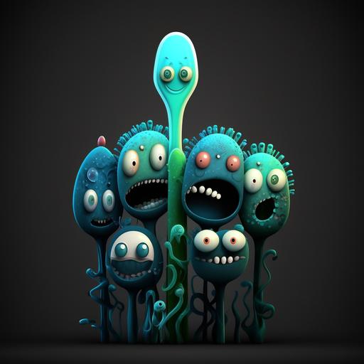 cartoon germs living in a toothbrush, tim burton style