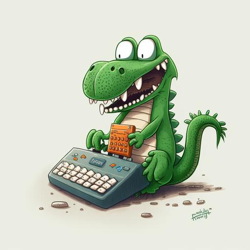 cartoon happy gator inspecting artisan keycaps — v 4 750
