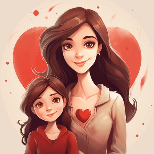 cartoon heart of mom and daughter