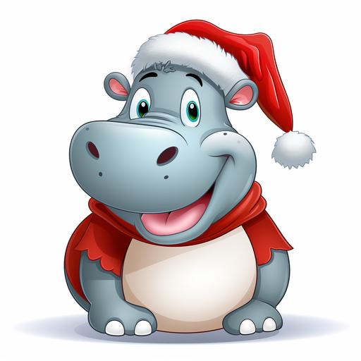 cartoon hippo wearing a santa hat with white background