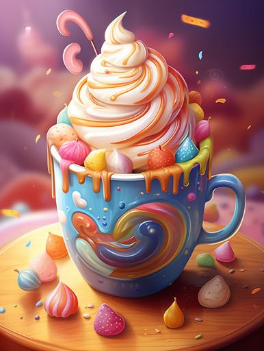 cartoon hot chocolate, bright colors, medium detail, cute, adorable, --ar 9:12