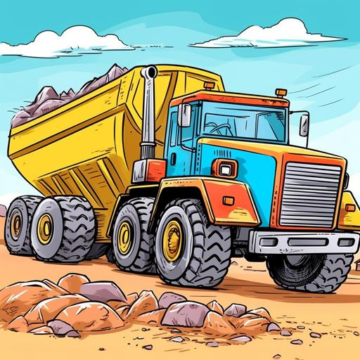 cartoon illustration of tractors backhoes dump trucks for kids coloring book