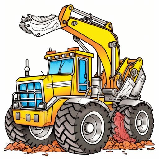 cartoon illustration of tractors backhoes dump trucks for kids coloring book