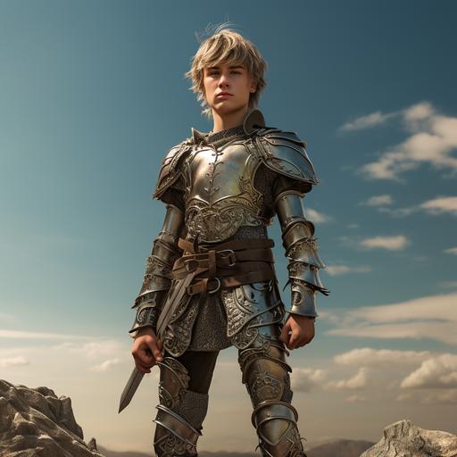 cartoon image blond skinny Caucasian male teen with mullet and a quarter staff in armor 8k, award- winning photography, ultra-photorealistic. photograph, detailed, Modern, Portrait, full body shot, candid