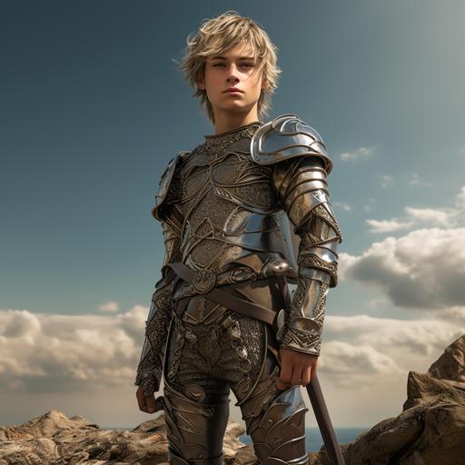 cartoon image blond skinny Caucasian male teen with mullet and a quarter staff in armor 8k, award- winning photography, ultra-photorealistic. photograph, detailed, Modern, Portrait, full body shot, candid