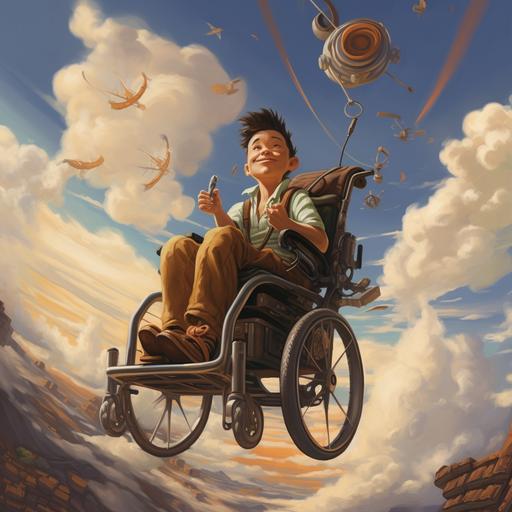 cartoon in wheelchair flying painting